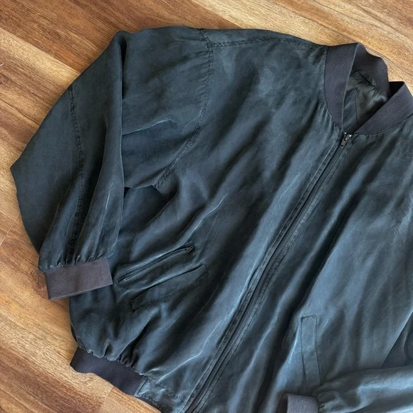 Vintage Quick Reflex 100% Silk Bomber Jacket Black Lightweight Zip Up Minimalist - Picture 3 of 8